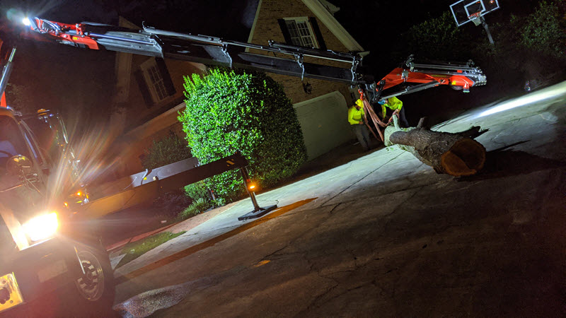Removing cut tree trunk